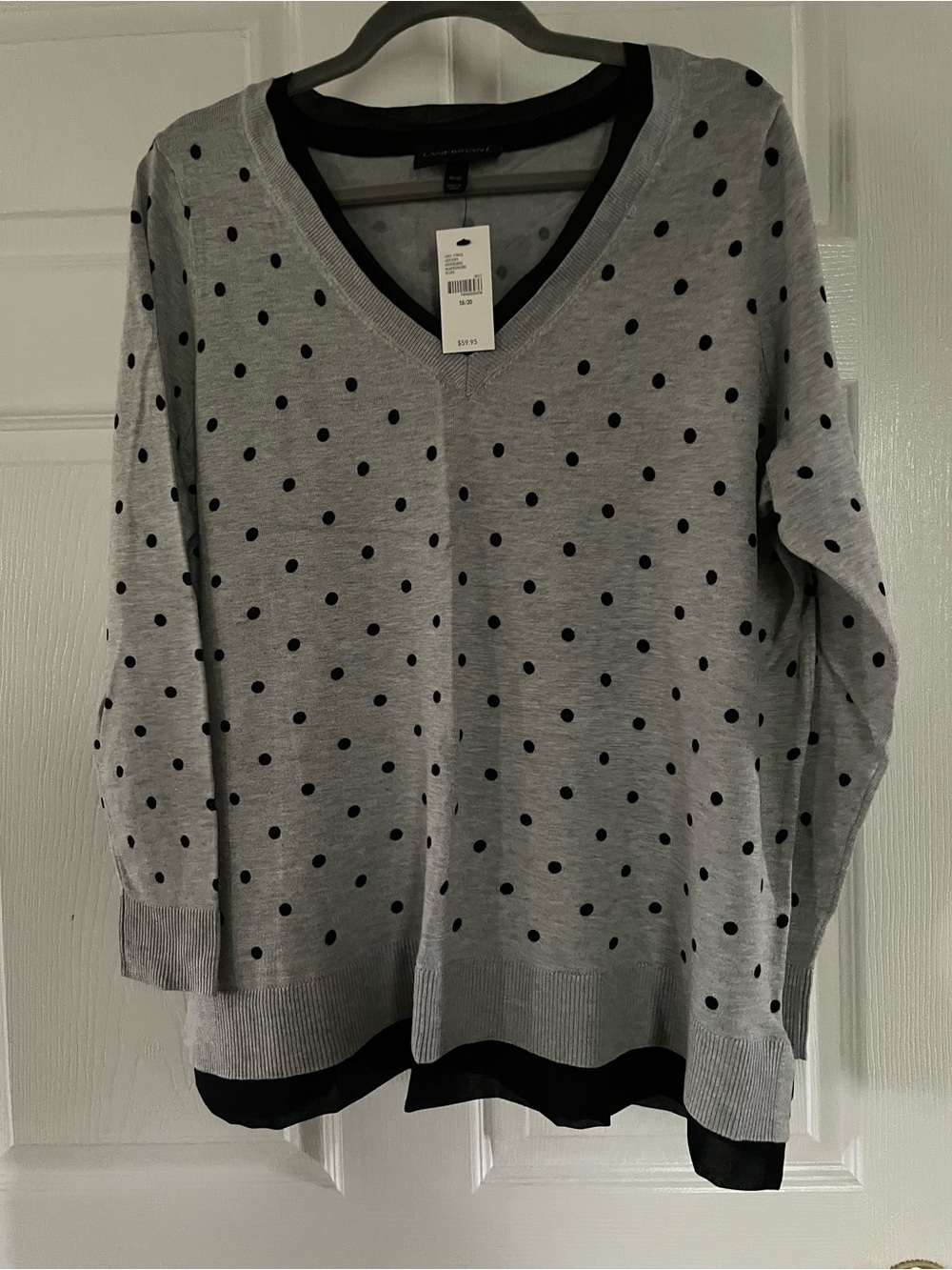 Lane Bryant Polka Dot V-Neck Sweater - Gray with Black Dots